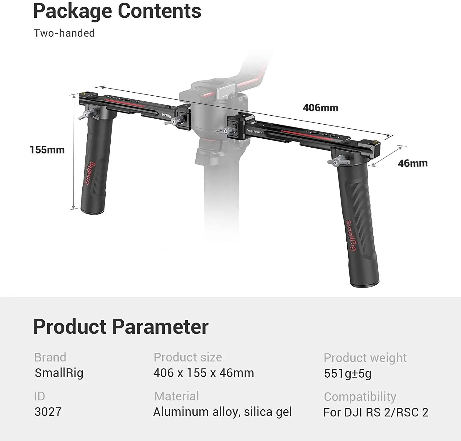 Adjustable Monitor Mount - SmallRig 3027 Regulowany Podwójny Uchwyt Ręczny
