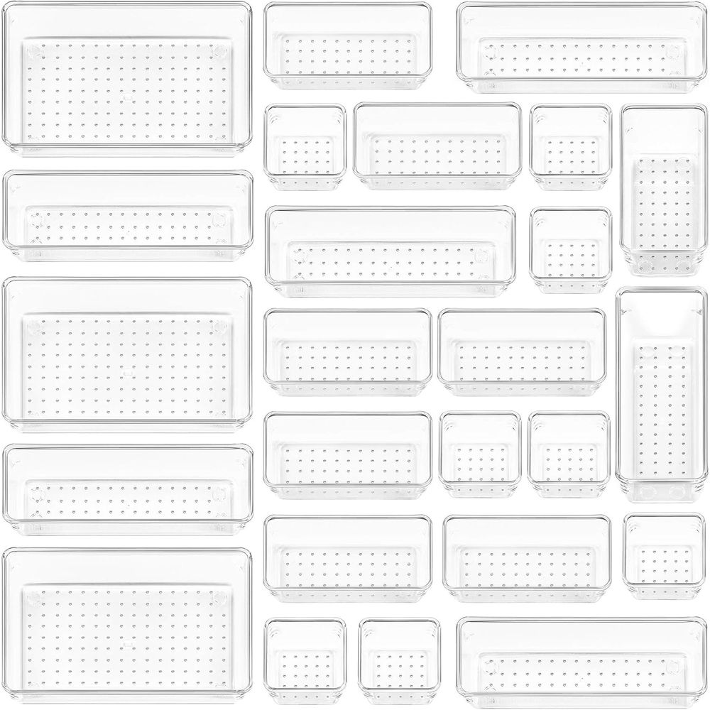 Drawer Organizer Tray - Zestaw 25 przezroczystych plastikowych organizerów do
