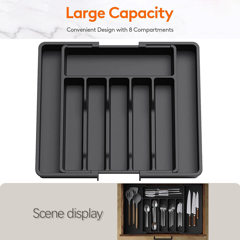Drawer Organizer Tray - Rozsuwany organizer na sztućce, srebrny, z
