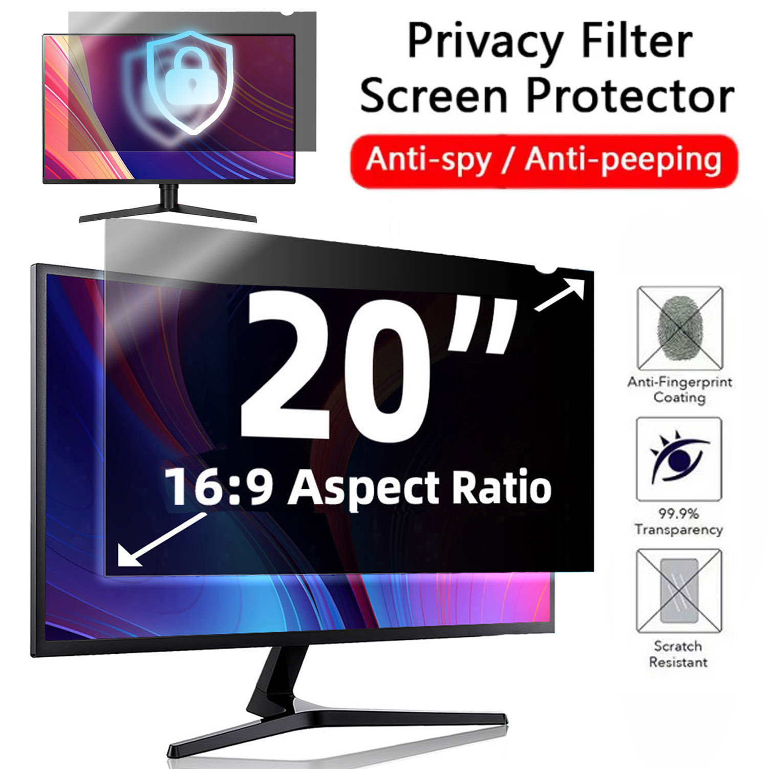 Monitor Privacy Filter - 20-calowy komputerowy filtr ekranu prywatności 16:9