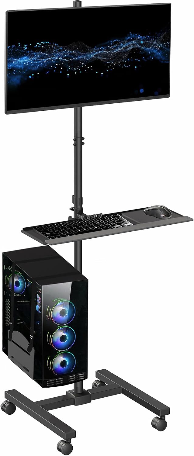 Adjustable Monitor Mount - Czarny mobilny wózek komputerowy z uchwytem