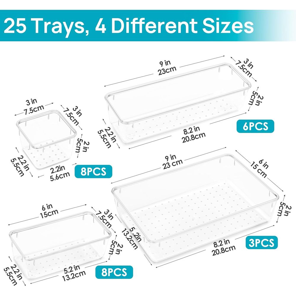 Zestaw 25 przezroczystych plas – Drawer Organizer Tray recenzja i cena
