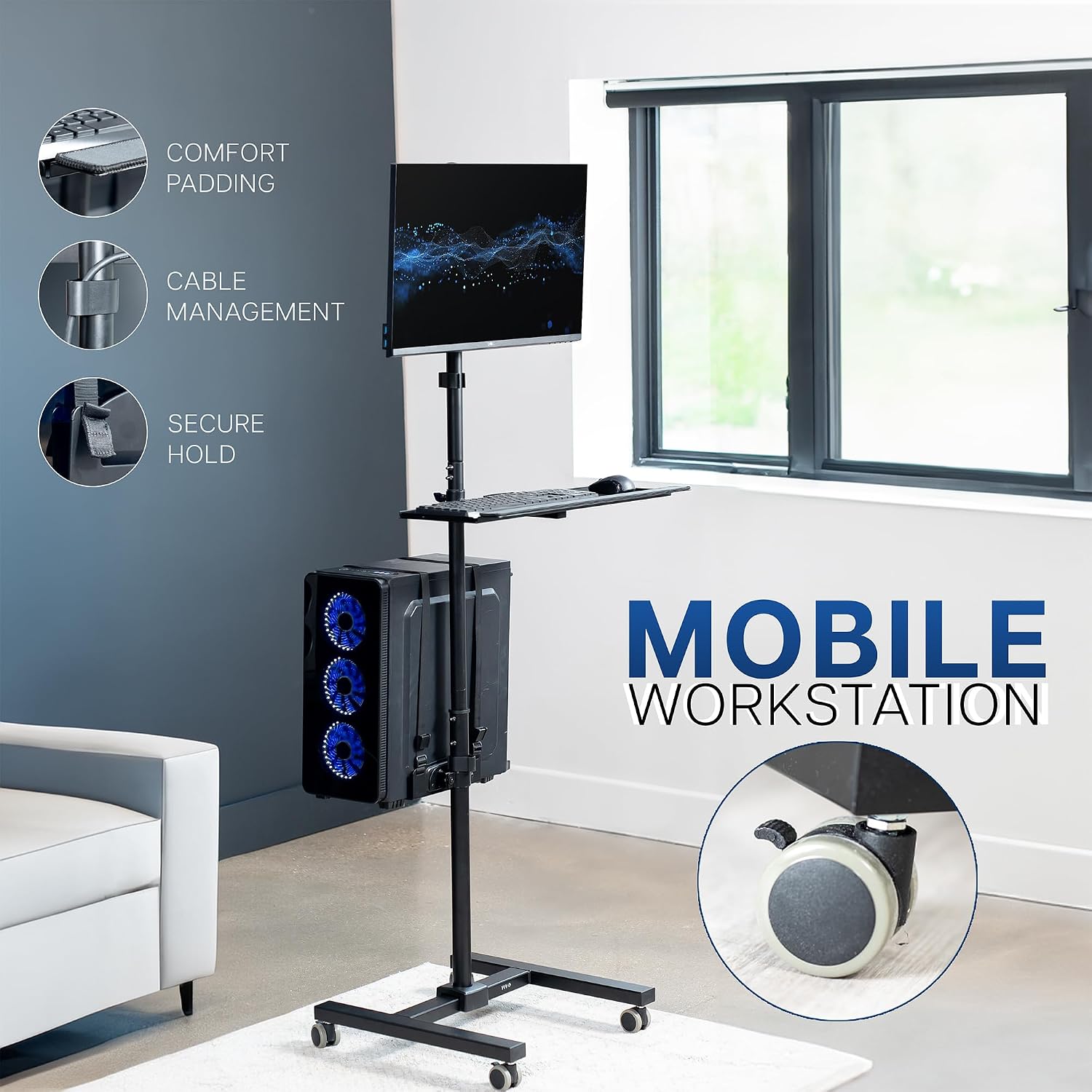 Czarny mobilny wózek komputero – Adjustable Monitor Mount recenzja i cena