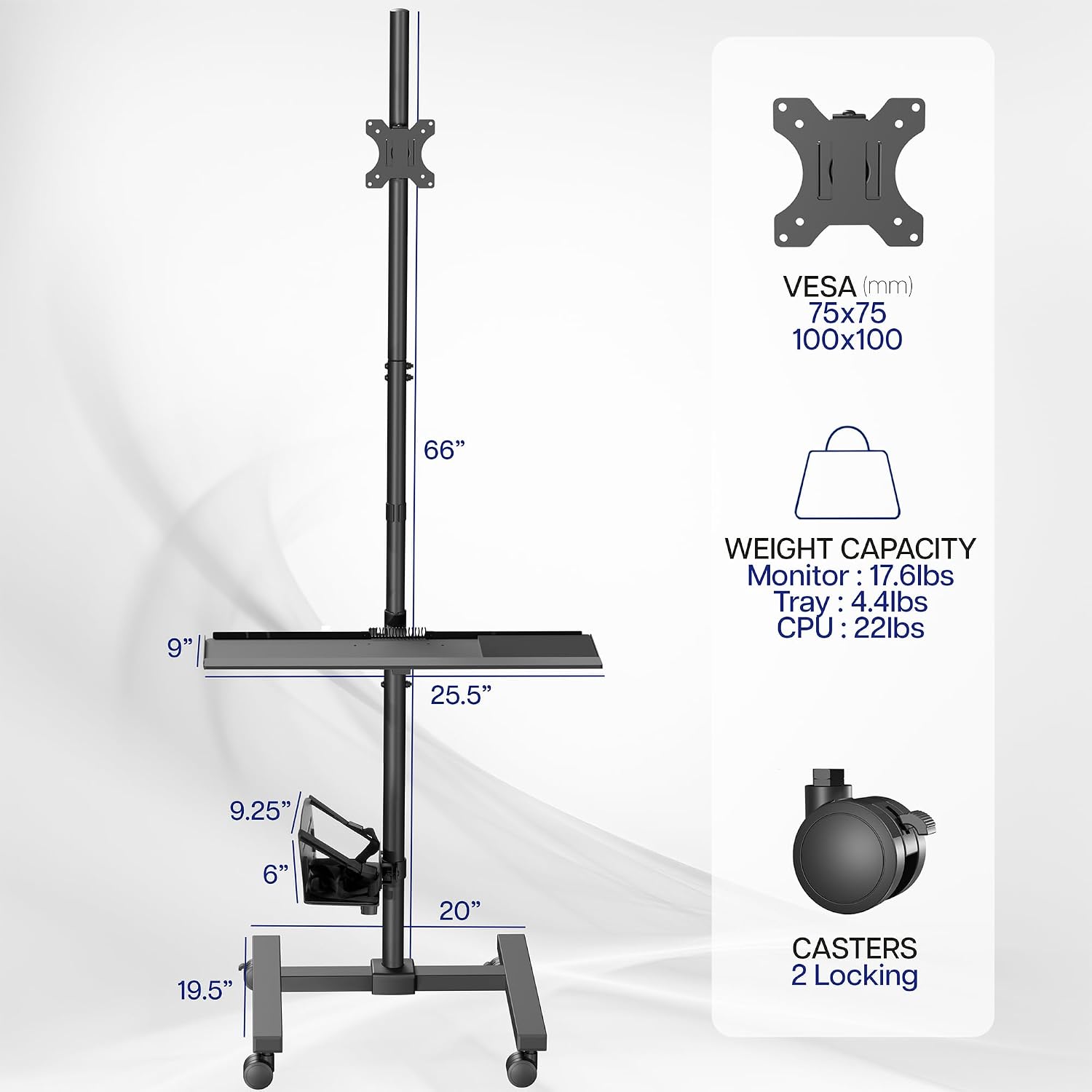 Czarny mobilny wózek komputero – Adjustable Monitor Mount recenzja i cena